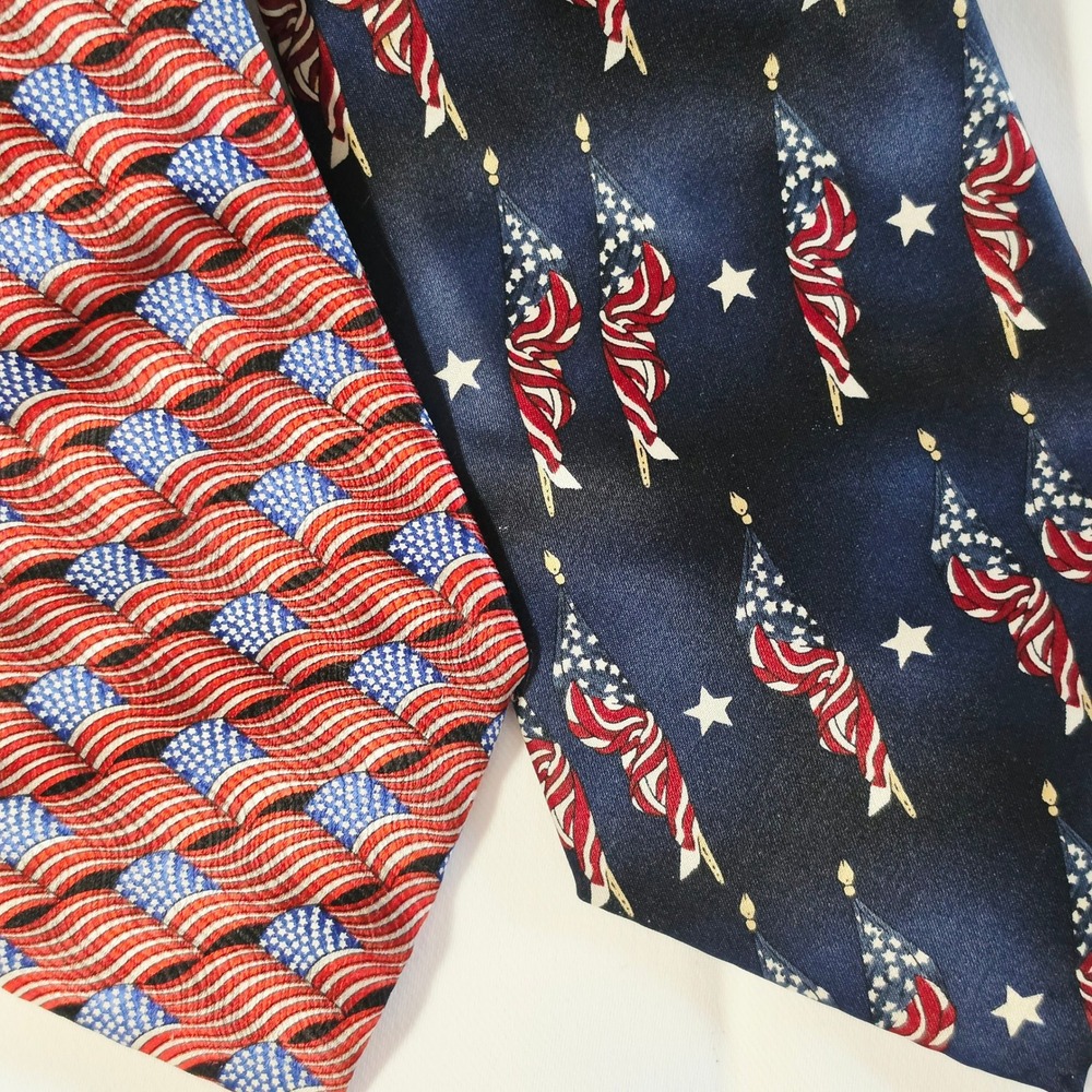 Umberto Bossi & Stonehenge Necktie Men OS Blue Red American Flag Silk Lot 2pc - Picture 2 of 9